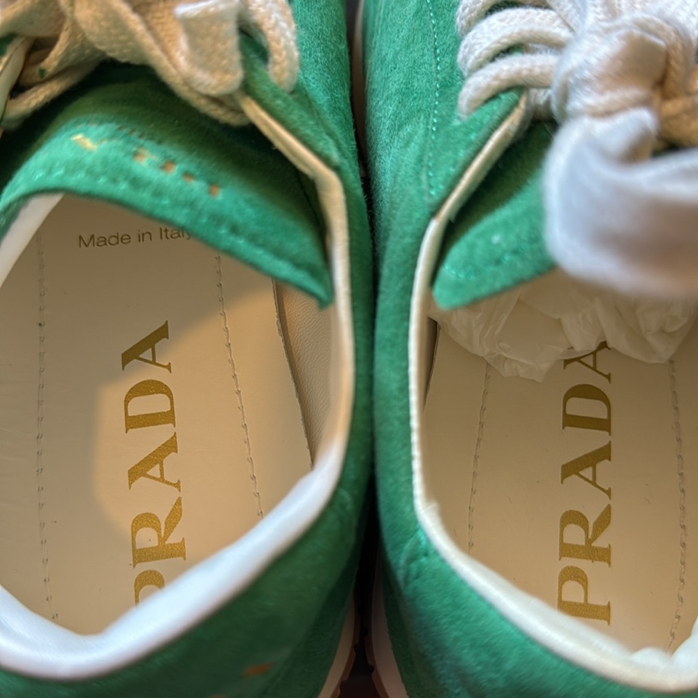 Prada Green Suede Sneakers with White Laces - Picture 6 of 11